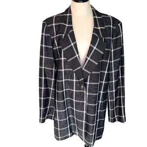 Erez Sport Womens Blazer Black Size Large Vintage Metallic Plaid Rayon Blend